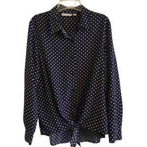 Susan Graver Navy and White Polka Dot Button Down Shirt